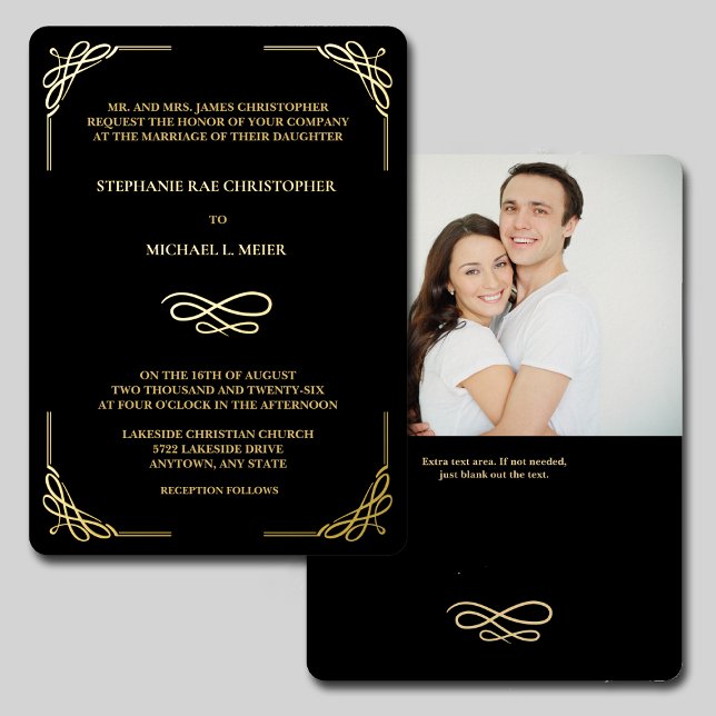 Elegante Corner Swirl Foto Wedding Foil Folieneinladung (Von Creator hochgeladen)