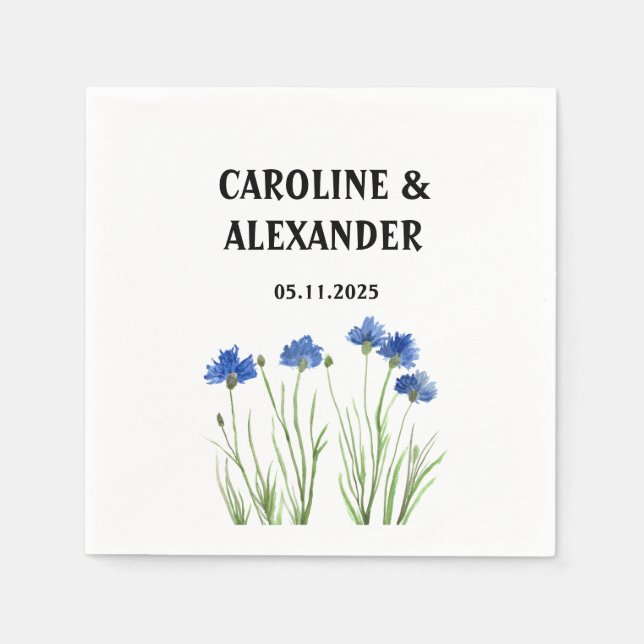 Elegante Cornflwers Wildblumen Hochzeit Serviette (Vorderseite)