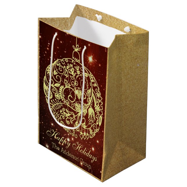 Elegante Corporate Happy Holidays Mittlere Geschenktüte (Vorderseite Schrägansicht)