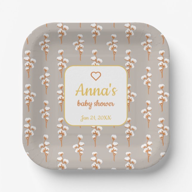 Elegante Cotton Floral Baby Shower Pappteller (Vorderseite)
