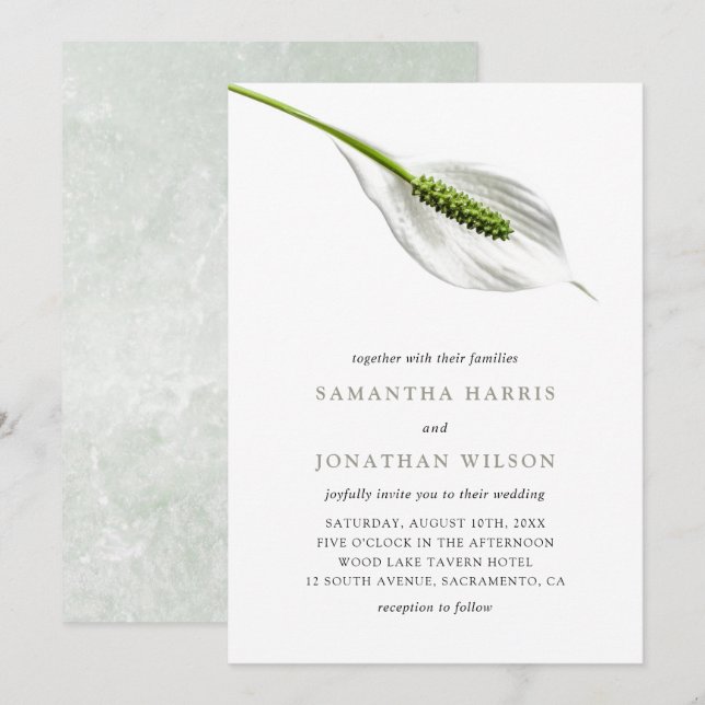 Elegante Cotton White Peace Lily Wedding Einladung (Vorne/Hinten)