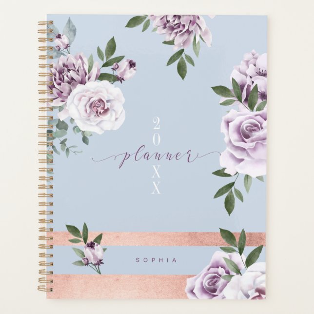 Elégante couleur violet Flore Rose Gold Stripe (Devant)