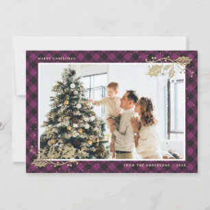 Elégante couleur violet or Plaid Cartes de Noël