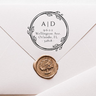Elegante Couple Initials Botanische Rücksendeadres Permastempel