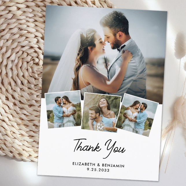 Elegante Couple Personalisiert Foto Collage Weddin Dankeskarte (Von Creator hochgeladen)