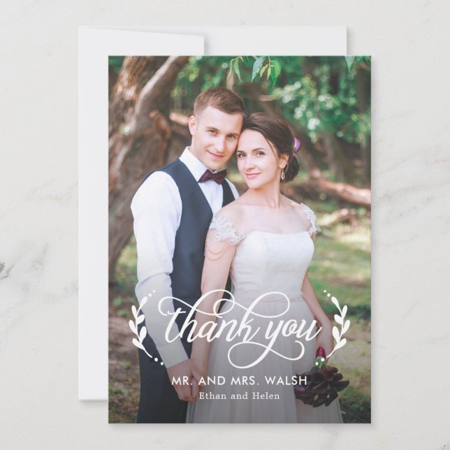 Elegante Couple Wedding Danke Foto Card (Vorderseite)