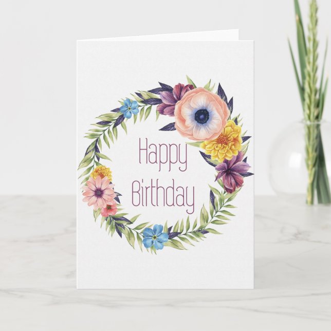 Elégante couronne florale Bonne carte d'anniversai (Devant)