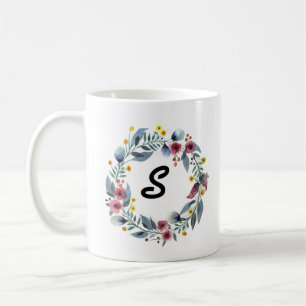 Élégante couronne florale Monogramme de café Mug
