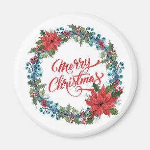 Élégante couronne florale Noël   Magnet