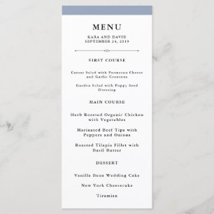 Elegante Couture   Dusty Blue Wedding Menu Menükarte