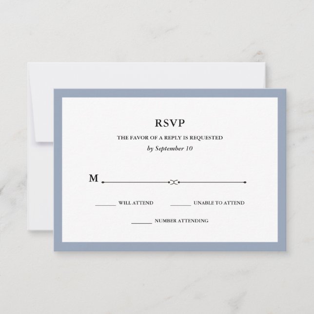 Elegante Couture | Dusty Blue Wedding RSVP Karte (Vorderseite)