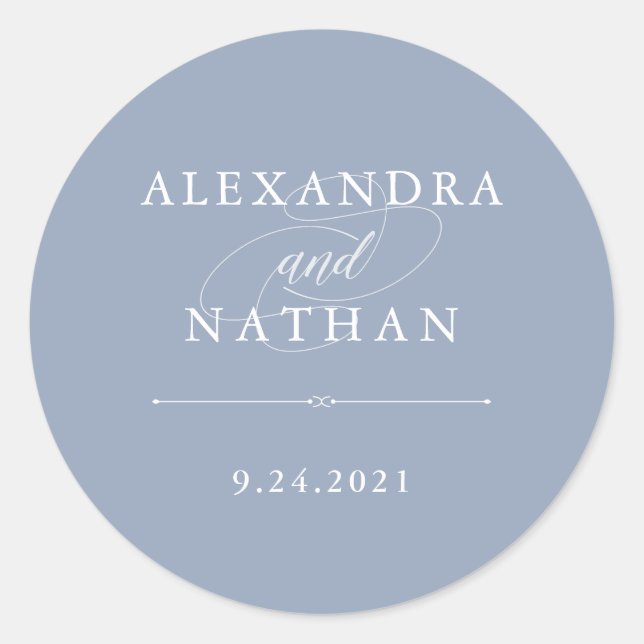 Elegante Couture | Dusty Blue Wedding Runder Aufkleber (Vorderseite)