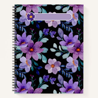 Élégante couverture de Carnet Floral pourpre - Aqu
