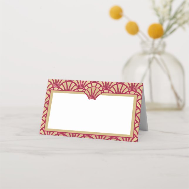 Elegante Cranberry Gold Colored Art Deco Platzkarte (Vorderseite)