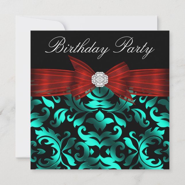 Elegante Cranberry Red Aquamarin Blue Birthday Par Einladung (Vorderseite)