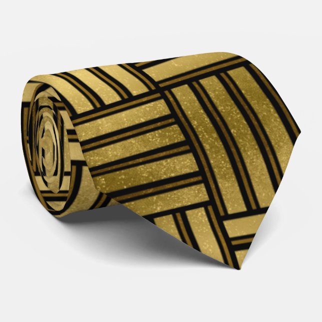 élégante cravate motif art déco or noir (Roulé)