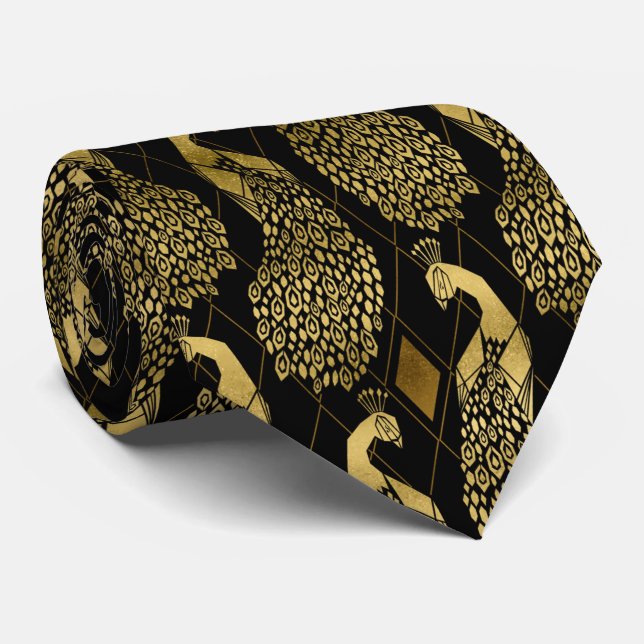 élégante cravate motif art déco paon (Roulé)