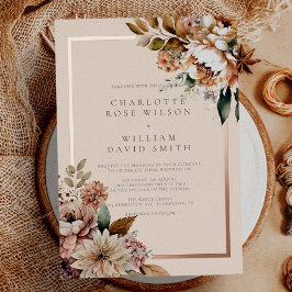 Elegante Cream Autumn Wassercolor Blume Hochzeit Folieneinladung