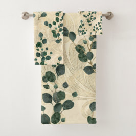 Elegante Cream Gold Whimsical Eukalyptus Greenery Badhandtuch Set