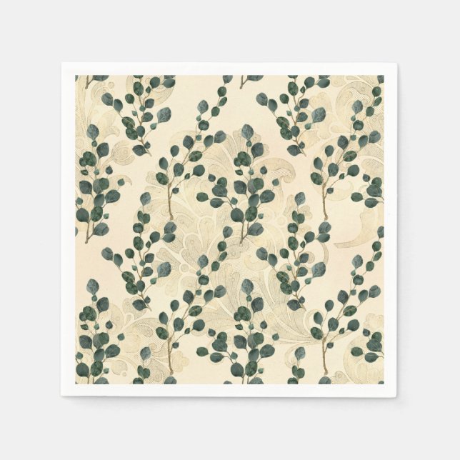 Elegante Cream Gold Whimsical Eukalyptus Greenery Serviette (Vorderseite)