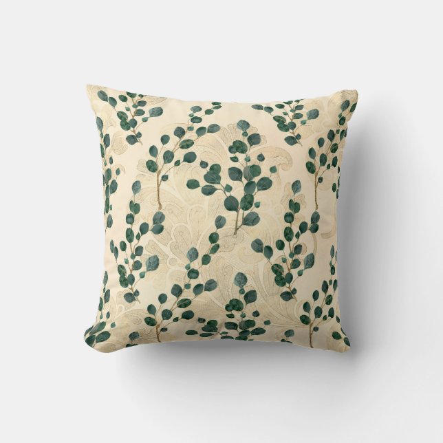 Elegante Cream Green Whimsical Eukalyptus Greenery Kissen (Vorderseite)