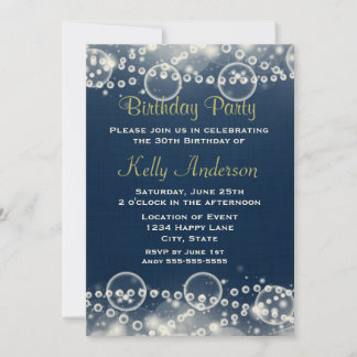 Elegante Cream Lace and Pearls am Blue Birthday Einladung