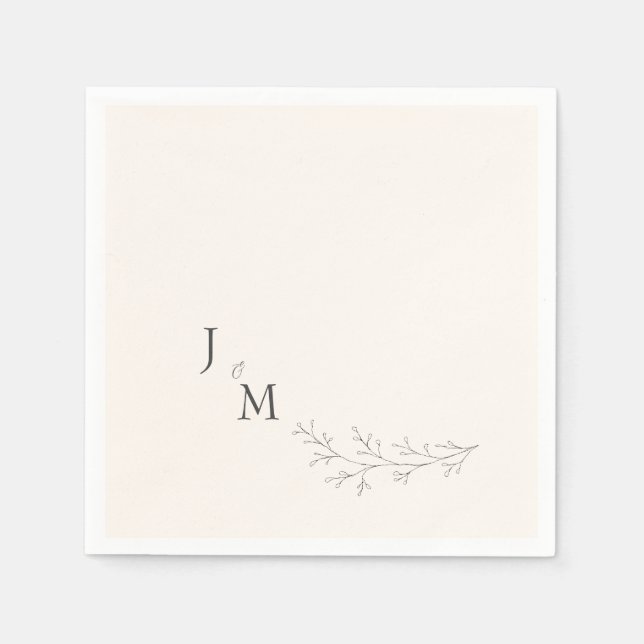 Elegante Cream Personalisiert Foliage Hochzeit Serviette (Vorderseite)