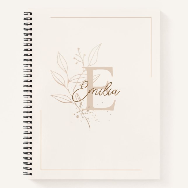 Elegante Cream Personalisiert Script Monogram Flor Notizbuch (Vorderseite)