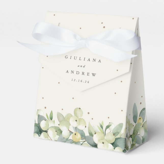 Elegante Cream Snowberry+Eucalyptus Winter Wedding Geschenkschachtel (Vorderseite)