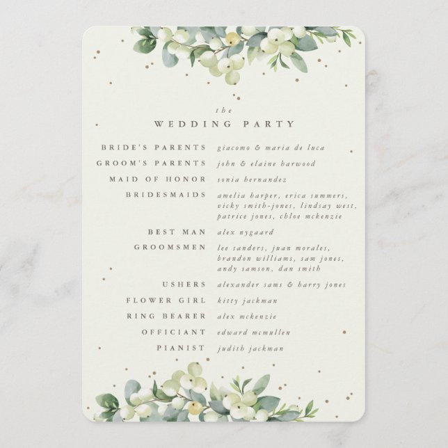 Elegante Cream Snowberry+Eucalyptus Winter Wedding Programm (Rückseite)