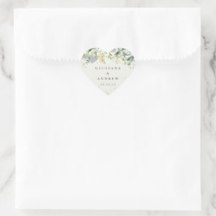 Elegante Cream Snowberry+Eucalyptus Wreath Wedding Herz-Aufkleber
