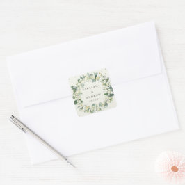 Elegante Cream Snowberry+Eucalyptus Wreath Wedding Quadratischer Aufkleber