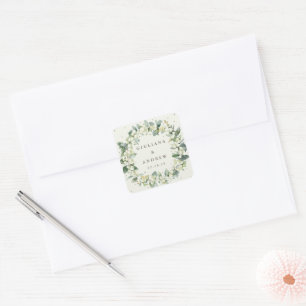 Elegante Cream Snowberry+Eucalyptus Wreath Wedding Quadratischer Aufkleber