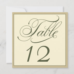 Elegante Cream und Green Script Tischnummer Card
