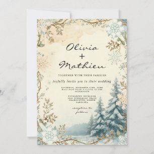 Elegante Cream Winter Woodland Floral Wedding Einladung