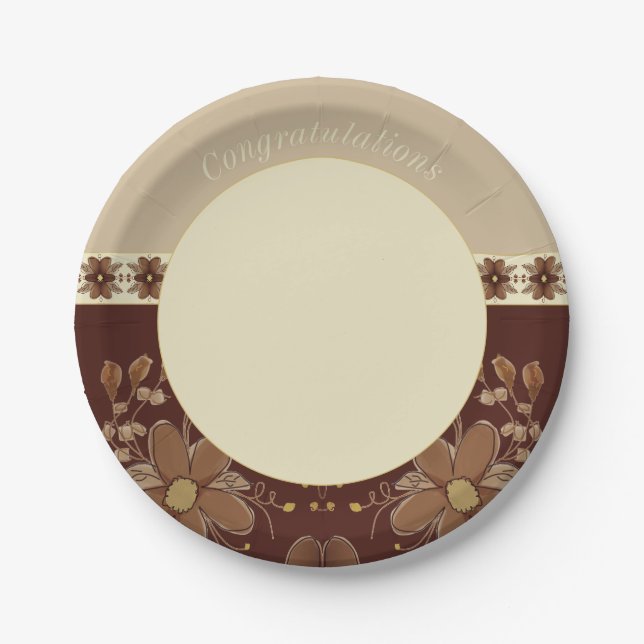 Elegante Creme Beige und Braun Pappteller (Vorderseite)