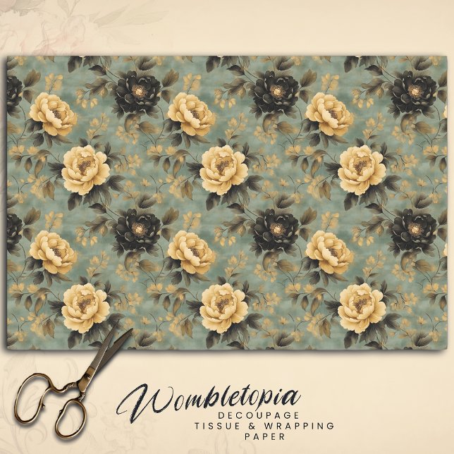 Elegante Creme & Black Rose auf der Seite Grün Seidenpapier (Von Creator hochgeladen)