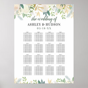 Elegante Creme Blumen Hochzeit Sitzordnung Poster