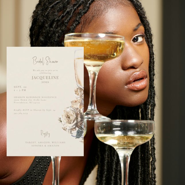 Elegante Creme Dried Rose Champagne Brautparty Einladung (Von Creator hochgeladen)