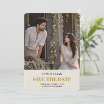 Elegante Creme-Gold-Foto-Hochzeit-Save-The-Date-Ka
