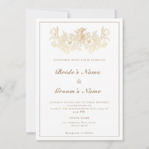 Elégante crème & or faire-part de mariage florale