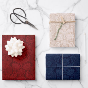 Elegante Creme, Red & Blue Verzierte Viktorianisch Geschenkpapier Set