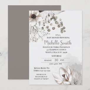 Elégante Crème Sage Floral Baby shower Invitation