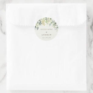 Elegante Creme-Schneebeere+Eukalyptus-Hochzeit Runder Aufkleber