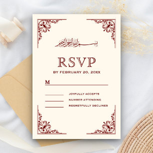 Elegante Creme- und Burgunder-Islamische-Muslim-Ho RSVP Karte