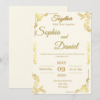 Elegante Creme- und Gold-Hochzeitseinladung Einladung