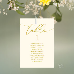 Elegante Creme- und Gold-Hochzeitstisch-Sitzordnun Tischnummer