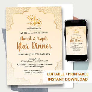 Elegante Creme- und Gold-Islam-Iftar-Einladung Einladung