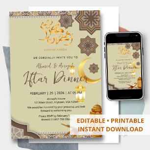 Elegante Creme- und Gold-Ramadan-Iftar-Einladung Einladung