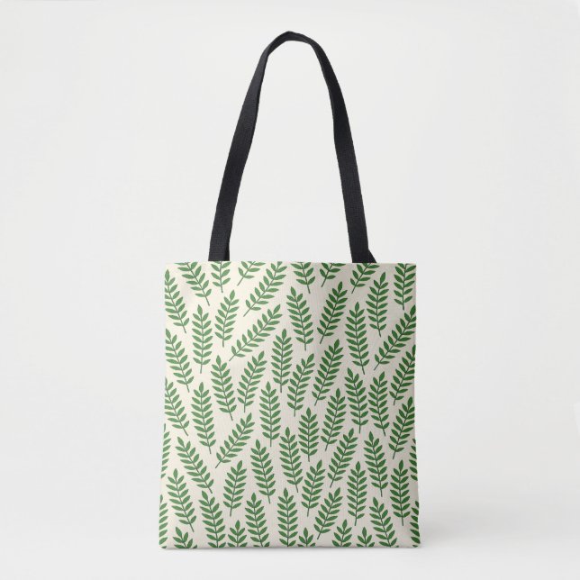 Elegante Creme und grüne Blätter Tote Beutel Tasche (Vorderseite)